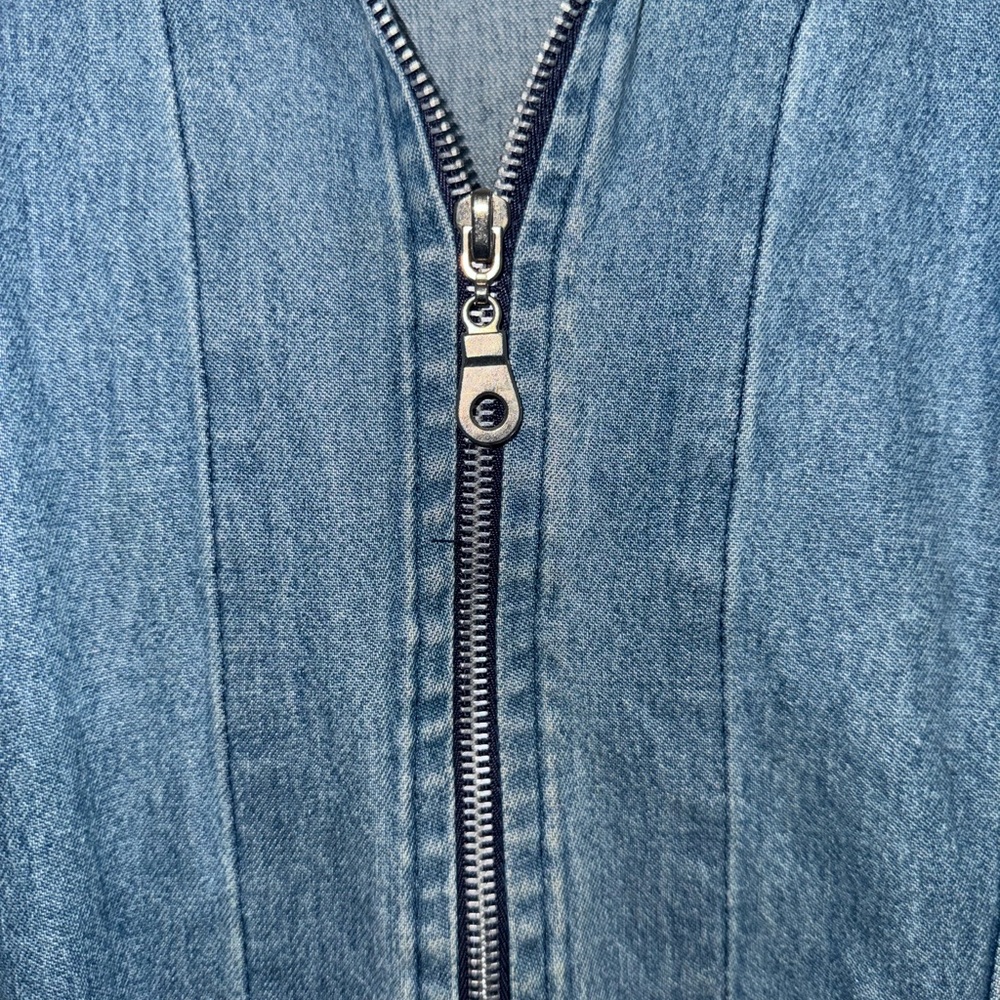 Long Blue Denim Jacket with front zipper - Picture 5 of 7